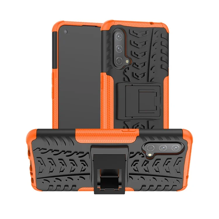 Tire Texture Dual-Layer Heavy Duty Shockproof TPU + PC Case with Kickstand for OnePlus Nord CE 5G - Orange