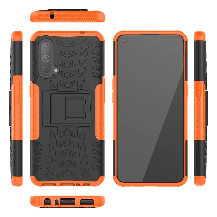 Tire Texture Dual-Layer Heavy Duty Shockproof TPU + PC Case with Kickstand for OnePlus Nord CE 5G - Orange