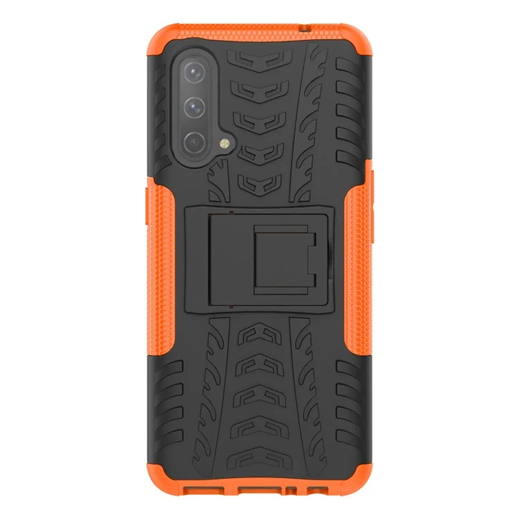 Tire Texture Dual-Layer Heavy Duty Shockproof TPU + PC Case with Kickstand for OnePlus Nord CE 5G - Orange
