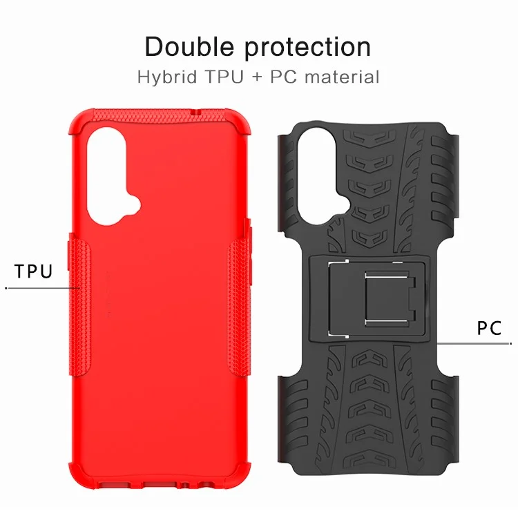 Tire Texture Dual-Layer Heavy Duty Shockproof TPU + PC Case with Kickstand for OnePlus Nord CE 5G - Orange