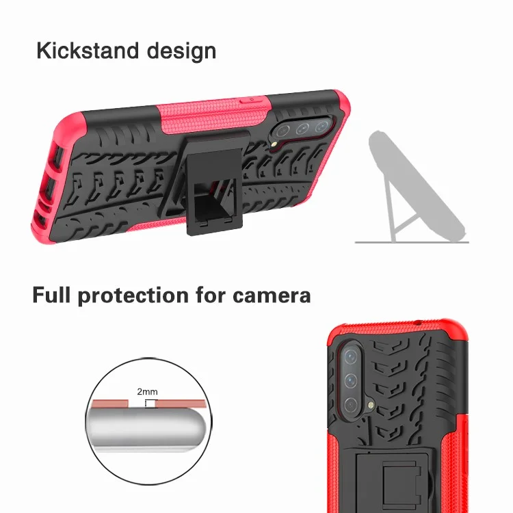 Tire Texture Dual-Layer Heavy Duty Shockproof TPU + PC Case with Kickstand for OnePlus Nord CE 5G - Orange