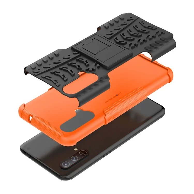 Tire Texture Dual-Layer Heavy Duty Shockproof TPU + PC Case with Kickstand for OnePlus Nord CE 5G - Orange