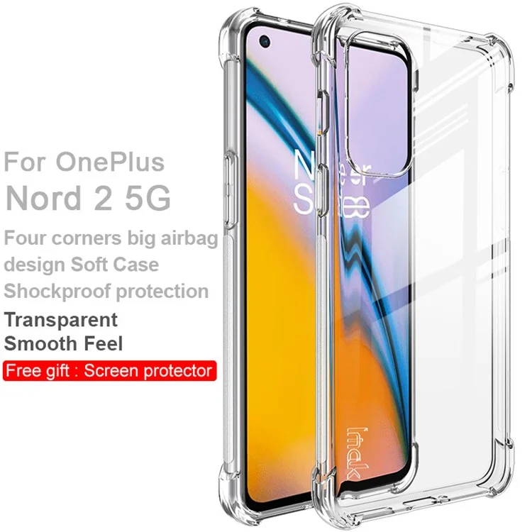 Proteção de Proteção à Prova de Choque IMAK Clear Soft TPU Bumper Back Shell Com Protetor de Tela Para OnePlus Nord 2 5G - Transparente