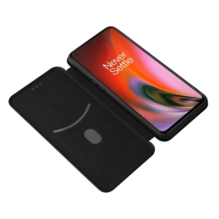 Custodia in pelle magnetica assorbita automaticamente con tessuto in fibra di carbonio e slot per schede per OnePlus Nord 2 5G - Nero