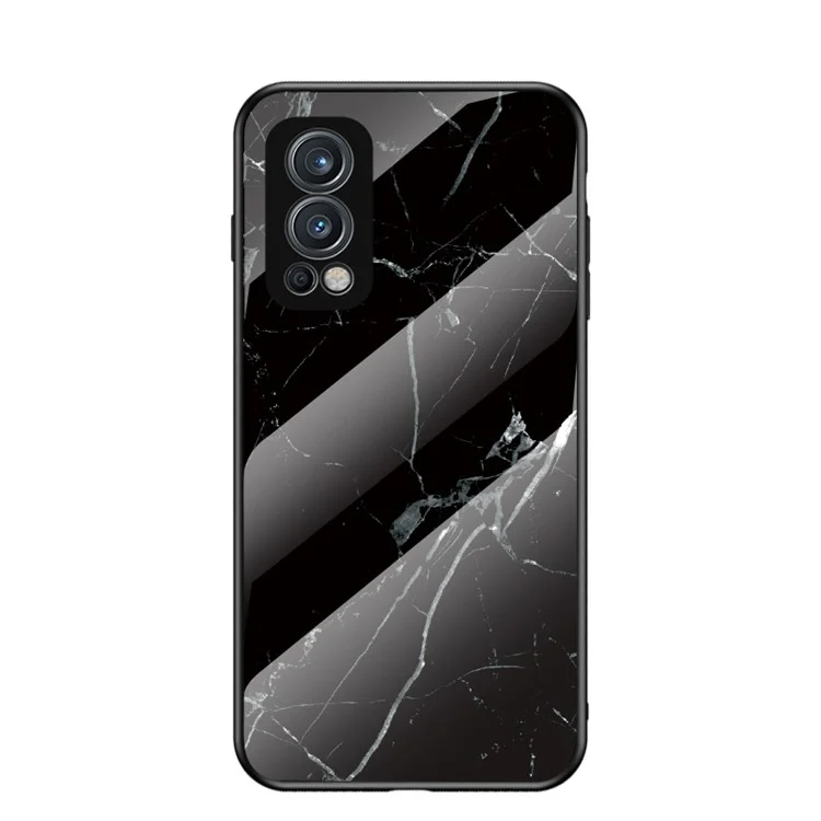 Marble Design Ultra Slim Thin Stylish Tempered Glass Protective Phone Case Cover for OnePlus OnePlus Nord 2 5G - Black Marble