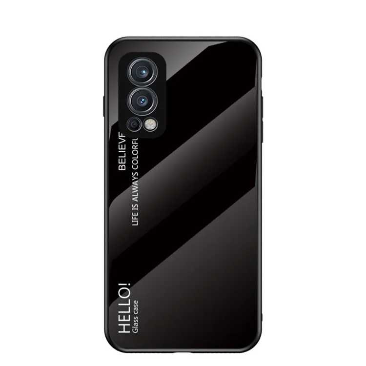 Gradient Tempered Glass + TPU Frame Hybrid Slim Shockproof Protective Cover Case für OnePlus Nord 2 5G - Schwarz