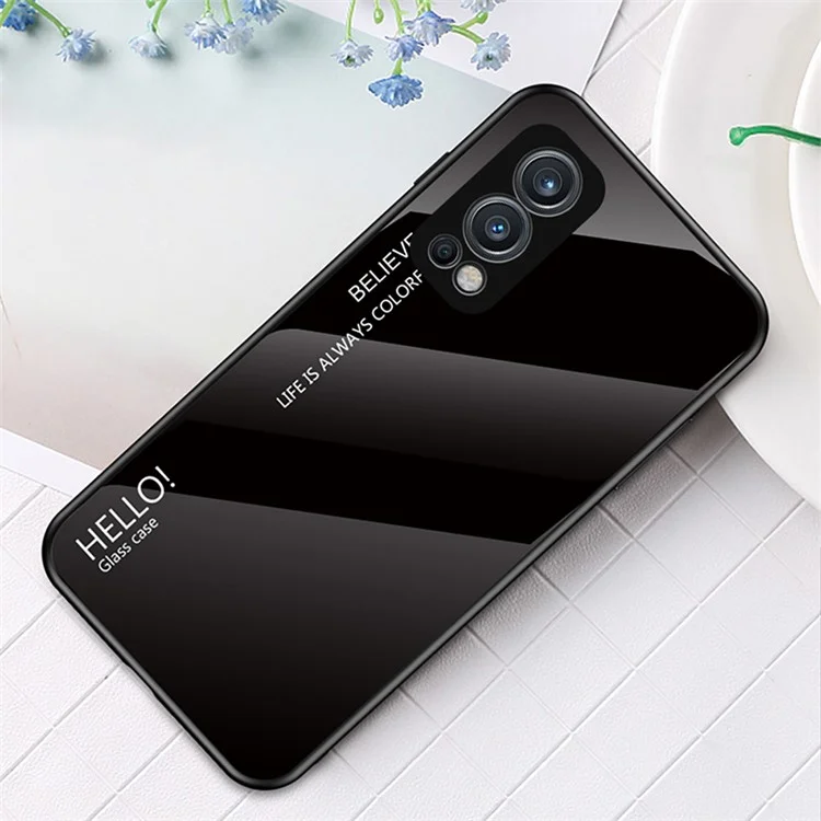 Gradient Tempered Glass + TPU Frame Hybrid Slim Shockproof Protective Cover Case für OnePlus Nord 2 5G - Schwarz