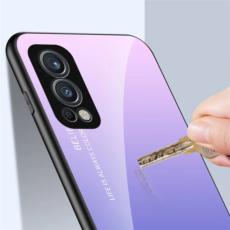 Gradient Tempered Glass + TPU Frame Hybrid Slim Shockproof Protective Cover Case für OnePlus Nord 2 5G - Schwarz