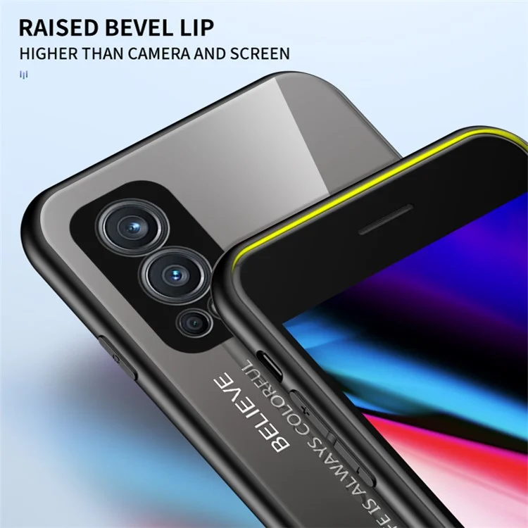Gradient Tempered Glass + TPU Frame Hybrid Slim Shockproof Protective Cover Case für OnePlus Nord 2 5G - Schwarz