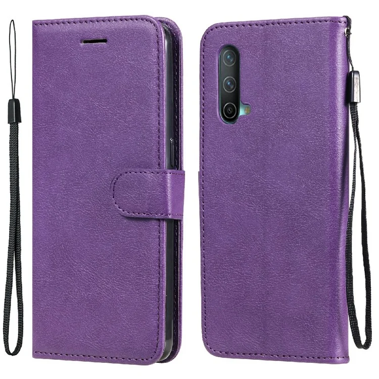 For OnePlus Nord CE 5G Case Solid Color Leather Mobile Cover Wallet Stand with Strap - Purple