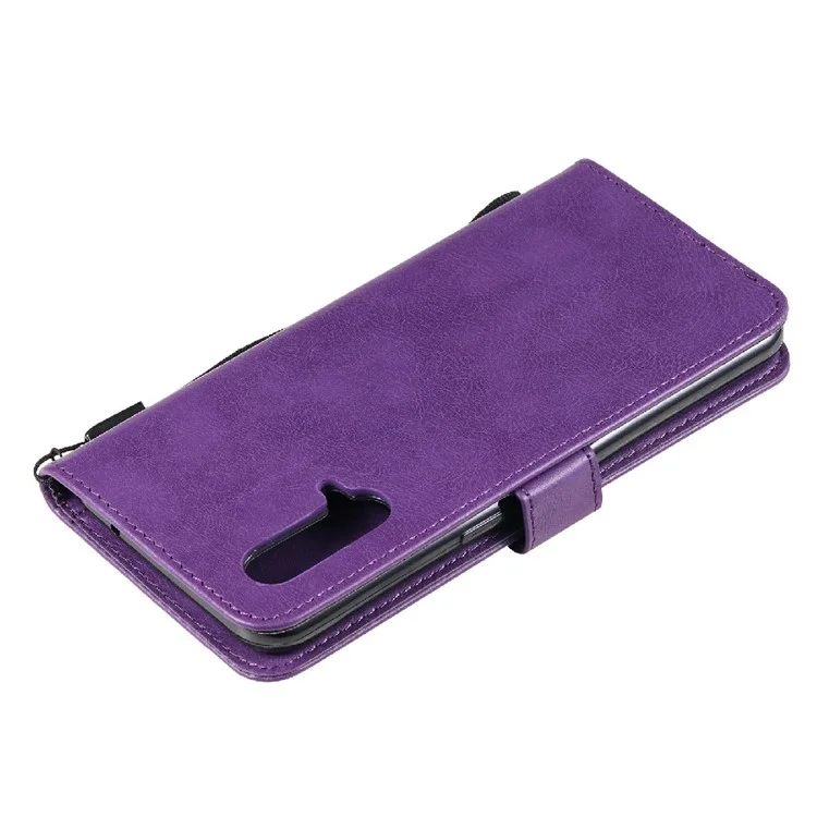 For OnePlus Nord CE 5G Case Solid Color Leather Mobile Cover Wallet Stand with Strap - Purple