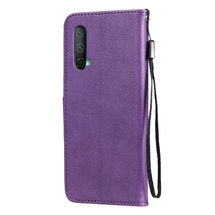 For OnePlus Nord CE 5G Case Solid Color Leather Mobile Cover Wallet Stand with Strap - Purple