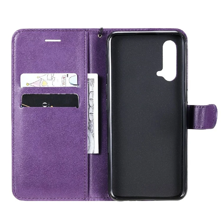 For OnePlus Nord CE 5G Case Solid Color Leather Mobile Cover Wallet Stand with Strap - Purple