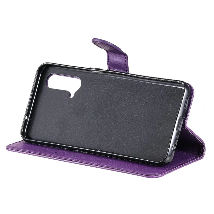 For OnePlus Nord CE 5G Case Solid Color Leather Mobile Cover Wallet Stand with Strap - Purple