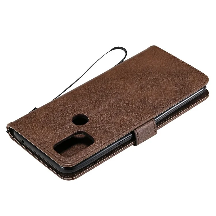 For OnePlus Nord N10 5G Case Solid Color Leather Mobile Cover Wallet Stand with Strap - Brown