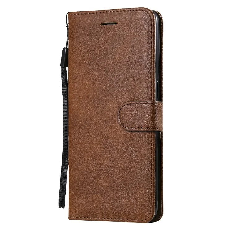 For OnePlus Nord N10 5G Case Solid Color Leather Mobile Cover Wallet Stand with Strap - Brown