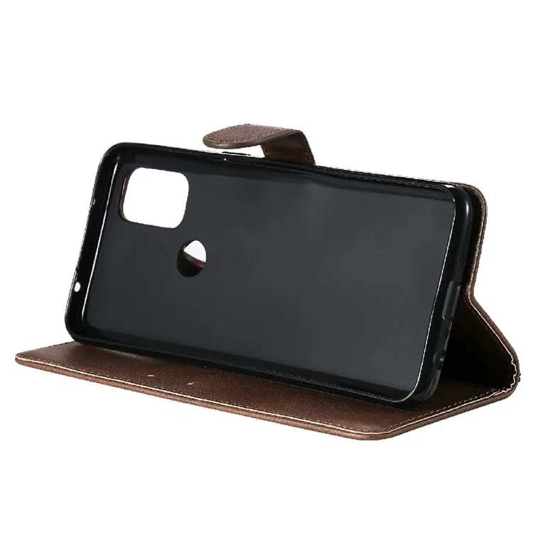 For OnePlus Nord N10 5G Case Solid Color Leather Mobile Cover Wallet Stand with Strap - Brown