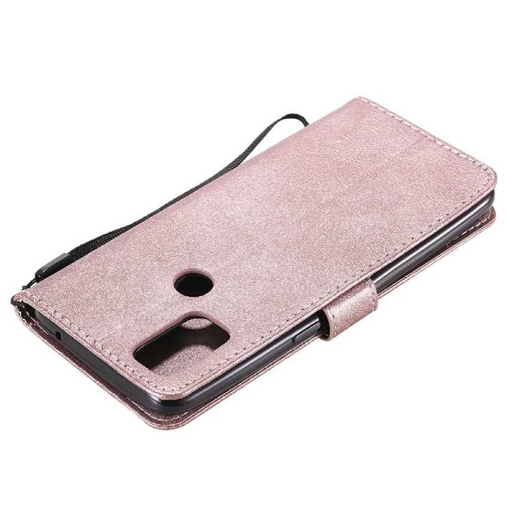 KT Leather Series-2 Color Solid PU PU Cautleta Stand Stand Com Strap Para OnePlus Nord N10 5G - Rosa Ouro