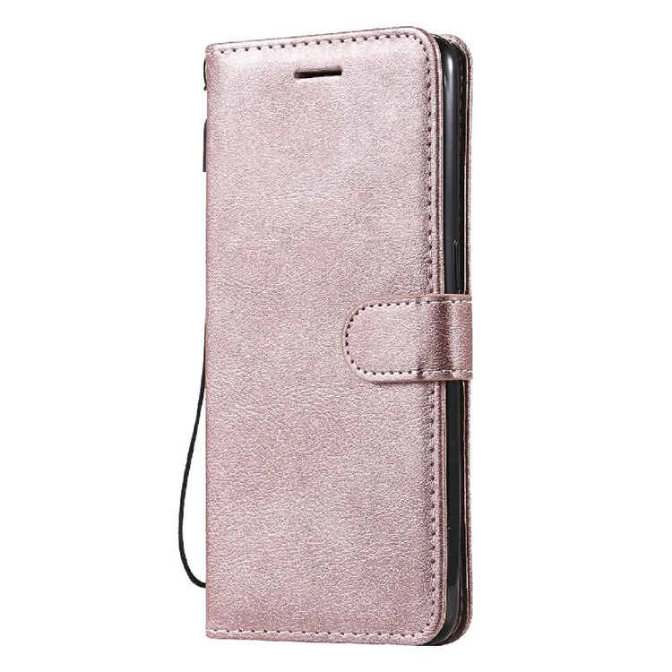 KT Leather Series-2 Color Solid PU PU Cautleta Stand Stand Com Strap Para OnePlus Nord N10 5G - Rosa Ouro