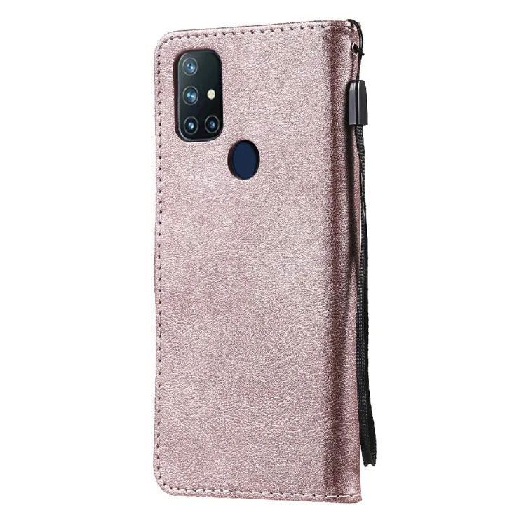 KT Leather Series-2 Color Solid PU PU Cautleta Stand Stand Com Strap Para OnePlus Nord N10 5G - Rosa Ouro