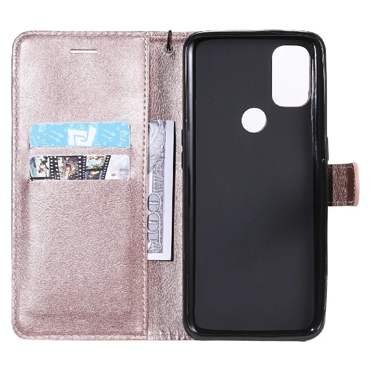 KT Leather Series-2 Color Solid PU PU Cautleta Stand Stand Com Strap Para OnePlus Nord N10 5G - Rosa Ouro