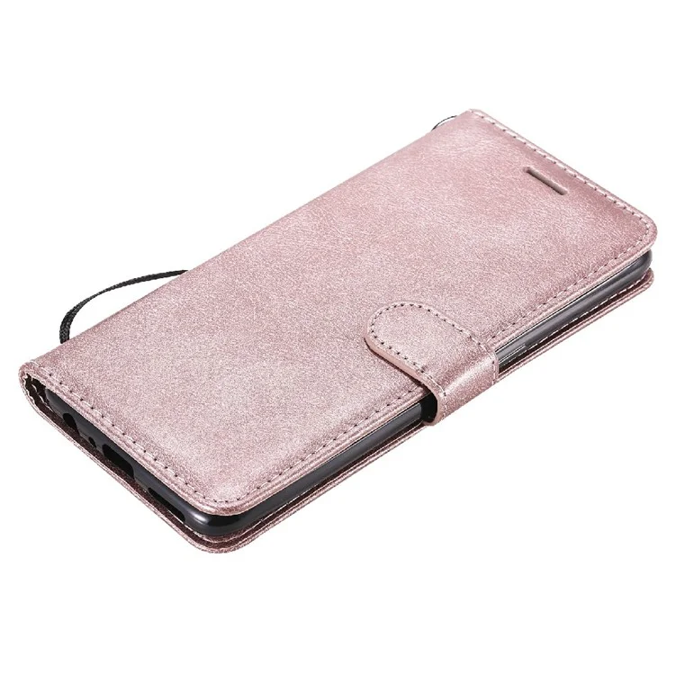 KT Leather Series-2 Color Solid PU PU Cautleta Stand Stand Com Strap Para OnePlus Nord N10 5G - Rosa Ouro