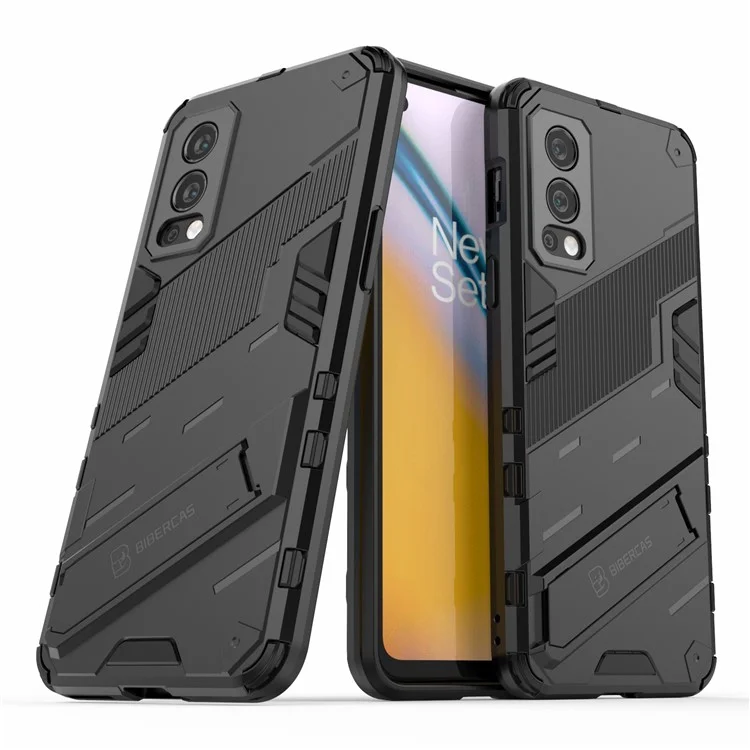 Proteção de Corpo Inteiro Slim Hard PC + Soft TPU Tampa Com Kickstand Para OnePlus Nord 2 5G - Preto