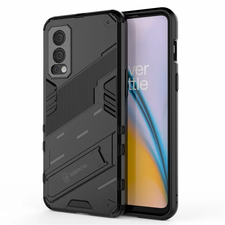 Proteção de Corpo Inteiro Slim Hard PC + Soft TPU Tampa Com Kickstand Para OnePlus Nord 2 5G - Preto