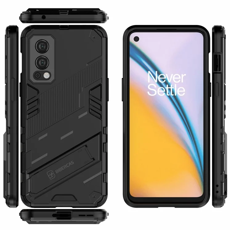 Full-Body Protection Slim Hard PC + Soft TPU Cover with Kickstand for OnePlus Nord 2 5G - Black