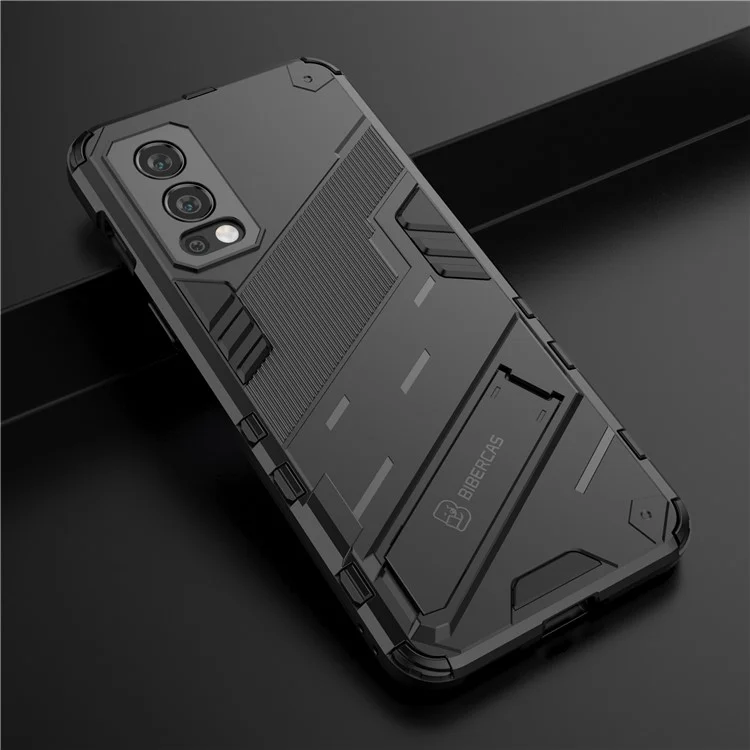 Proteção de Corpo Inteiro Slim Hard PC + Soft TPU Tampa Com Kickstand Para OnePlus Nord 2 5G - Preto