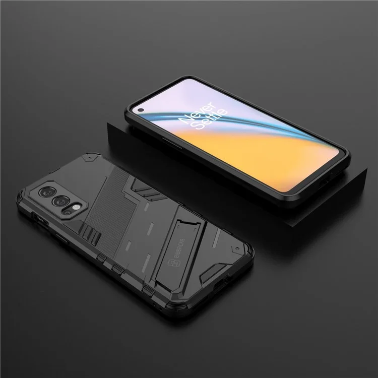 Proteção de Corpo Inteiro Slim Hard PC + Soft TPU Tampa Com Kickstand Para OnePlus Nord 2 5G - Preto