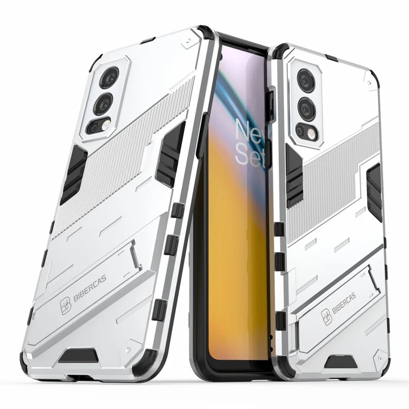 Full-Body Protection Slim Hard PC + Soft TPU Cover with Kickstand for OnePlus Nord 2 5G - White