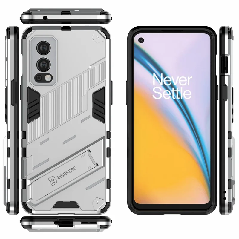 Full-Body Protection Slim Hard PC + Soft TPU Cover with Kickstand for OnePlus Nord 2 5G - White