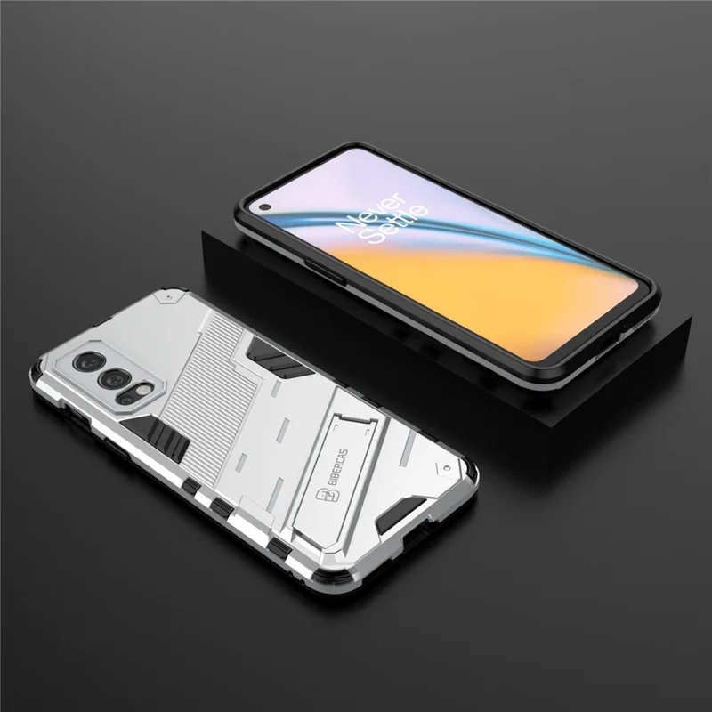 Full-Body Protection Slim Hard PC + Soft TPU Cover with Kickstand for OnePlus Nord 2 5G - White