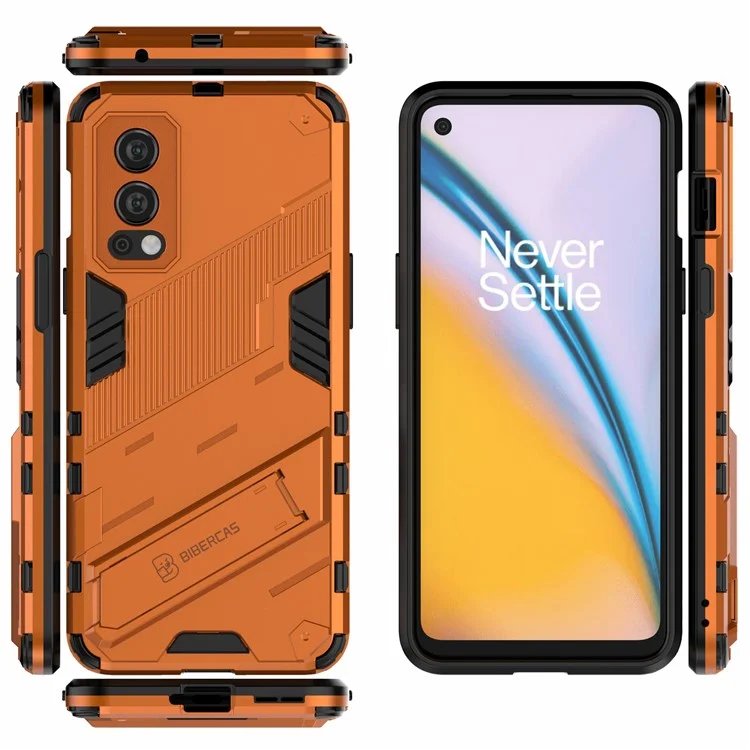 Protección de Cuerpo Completo PC Slim Hard + TPU Suave Con Parada de Patada Para OnePlus Nord 2 5G - Naranja