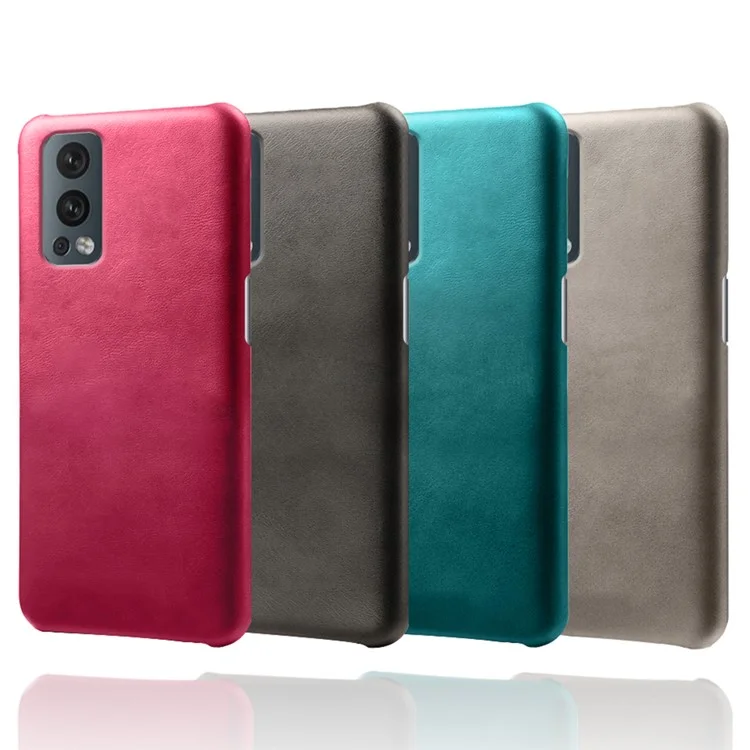 KSQ Solid Color Simple Stylish PU Leather Coated PC Phone Case for OnePlus Nord 2 5G - Black