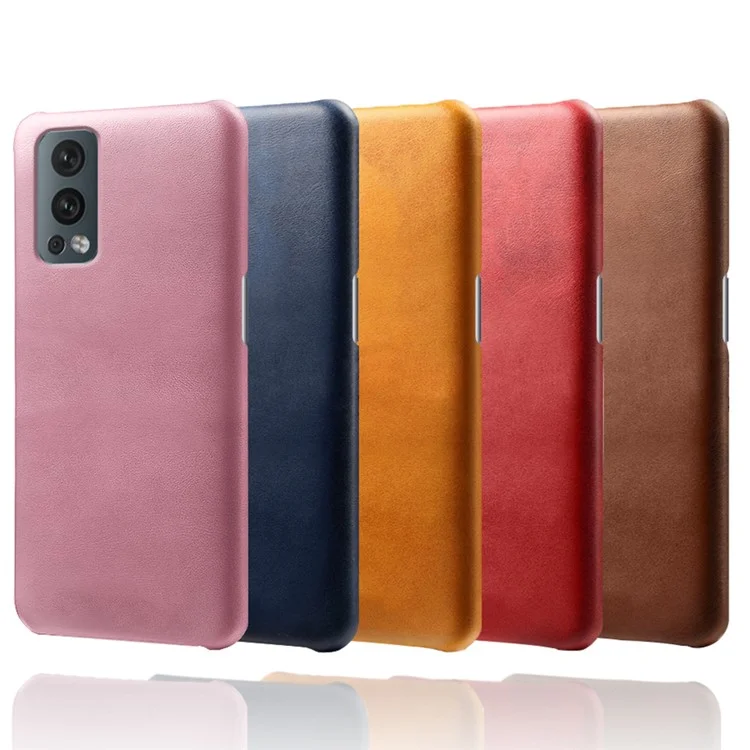 KSQ Solid Color Simple Stylish PU Leather Coated PC Phone Case for OnePlus Nord 2 5G - Black