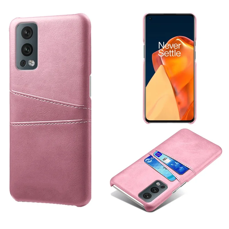 KSQ Dual Back Card Slots PU Leather + PC Combo Drop-Proof Hard Case for OnePlus Nord 2 5G - Rose Gold