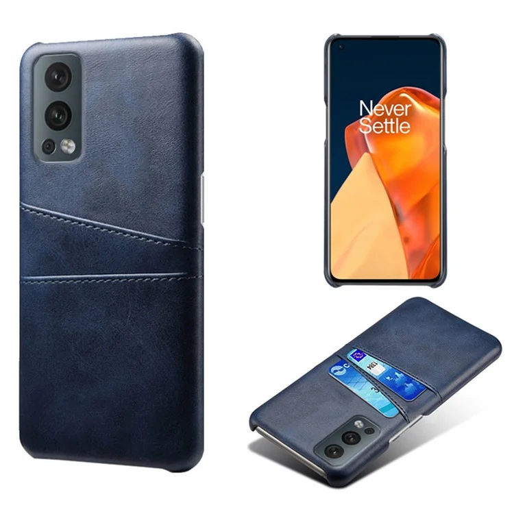 KSQ Dual Back Card Slots PU Leather + PC Combo Drop-Proof Hard Case for OnePlus Nord 2 5G - Blue