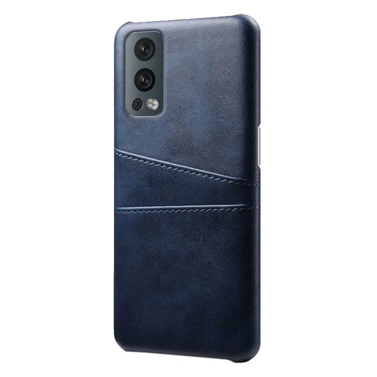 KSQ Dual Back Card Slots PU Leather + PC Combo Drop-Proof Hard Case for OnePlus Nord 2 5G - Blue