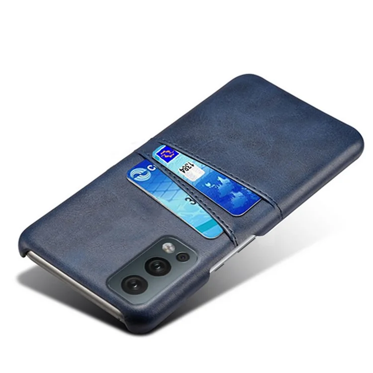 KSQ Dual Back Card Slots PU Leather + PC Combo Drop-Proof Hard Case for OnePlus Nord 2 5G - Blue