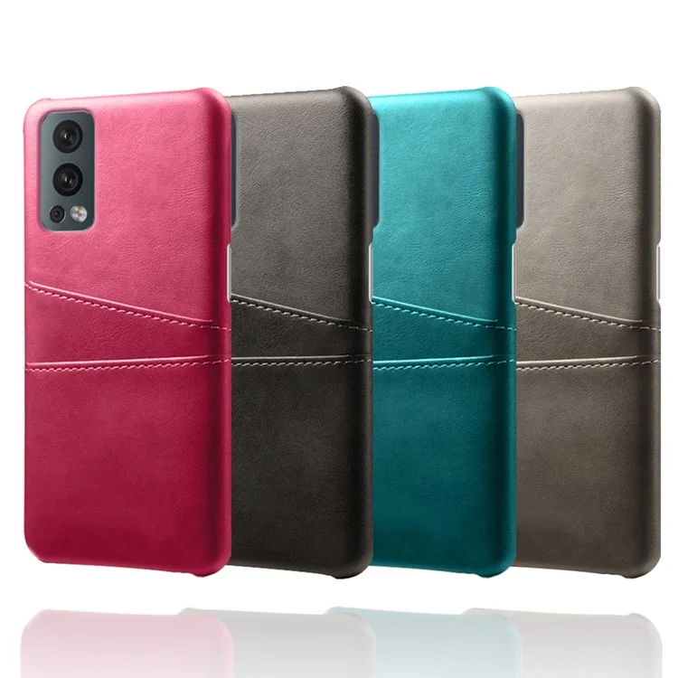 KSQ Dual Back Card Slots PU Leather + PC Combo Drop-Proof Hard Case for OnePlus Nord 2 5G - Blue