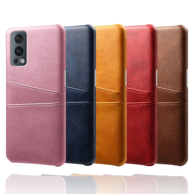 KSQ Dual Back Card Slots PU Leather + PC Combo Drop-Proof Hard Case for OnePlus Nord 2 5G - Blue