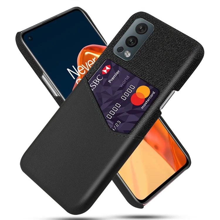 KSQ Back Card Slot Design Full Coverage Cloth Texture Hybrid Phone Case Cover for OnePlus Nord 2 5G - Black