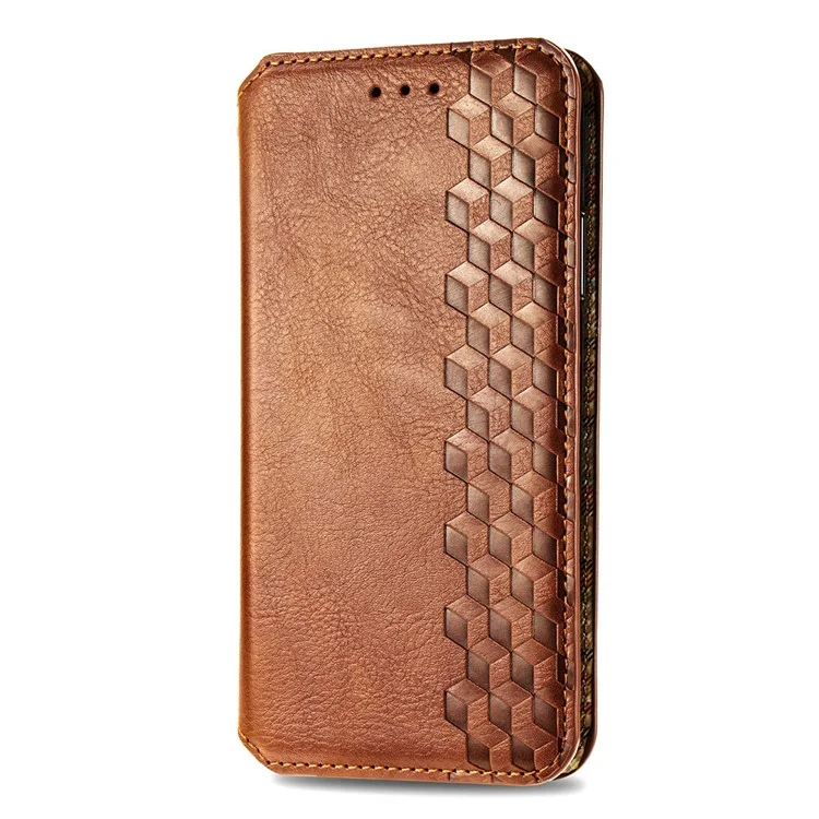For OnePlus Nord 2 5G PU Leather Case Rhombus Imprint Wallet Stand Phone Cover - Brown