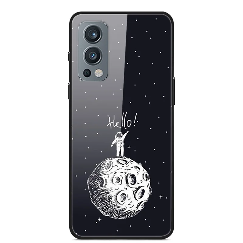 Pattern Printing Design Soft TPU Bumper + PC Rugged Shockproof Tempered Glass Back Cover for OnePlus Nord 2 5G - Lunar Landing