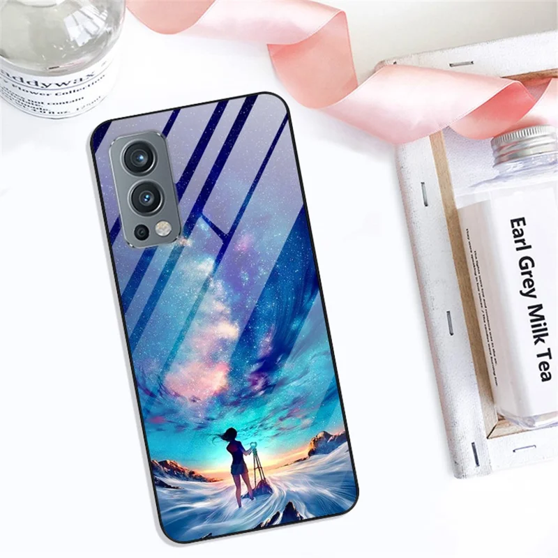 Pattern Printing Design Soft TPU Bumper + PC Rugged Shockproof Tempered Glass Back Cover for OnePlus Nord 2 5G - Lunar Landing