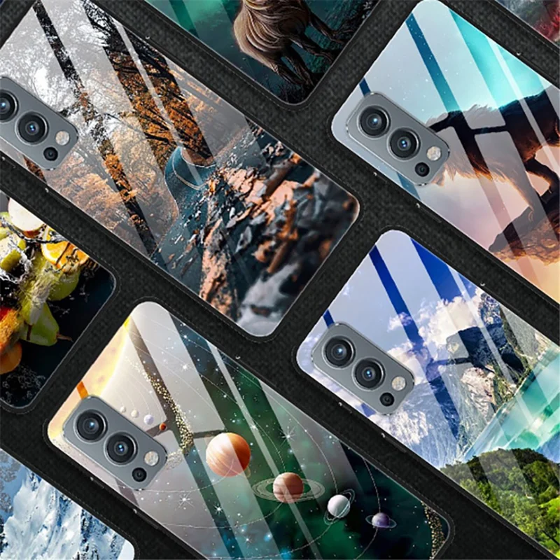 Pattern Printing Design Soft TPU Bumper + PC Rugged Shockproof Tempered Glass Back Cover for OnePlus Nord 2 5G - Lunar Landing