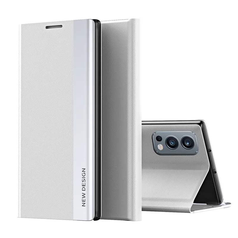Stand Design Full Body Protection PU Leather Phone Case Cover for OnePlus Nord 2 5G - Silver