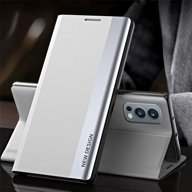 Stand Design Full Body Protection PU Leather Phone Case Cover for OnePlus Nord 2 5G - Silver